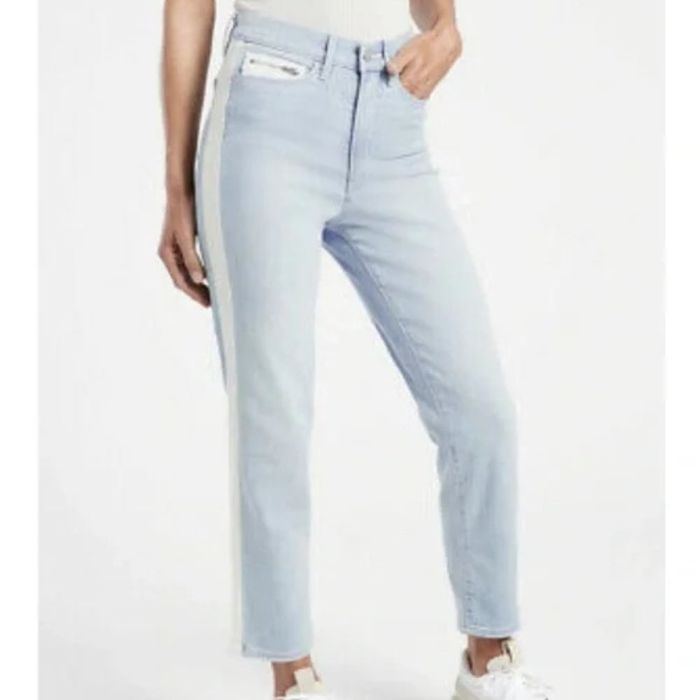 ATHLETA SCULPTEK LIGHT WASH WHITE TUXEDO STRIPE cropped high-rise waist jeans 0P